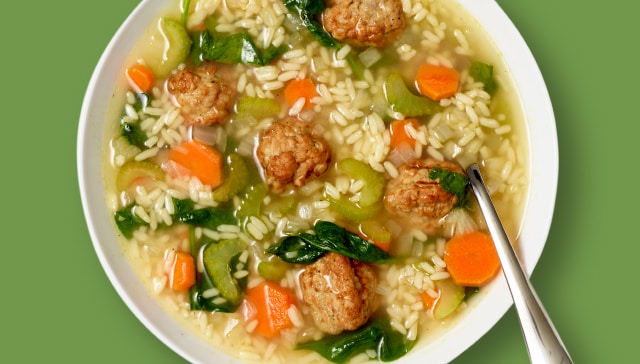 bowl of Turkey Meatball and Rice Soup
