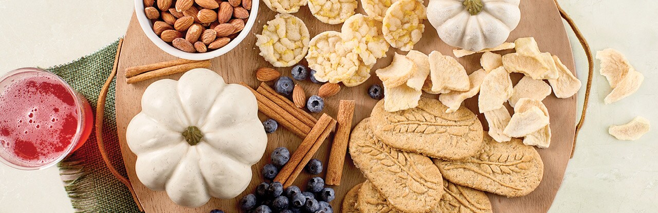 Board filled with fall flavored snacks.