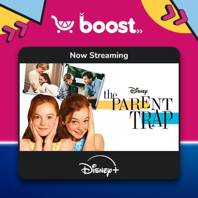 Parent Trap movie graphic with Disney and Boost logos.