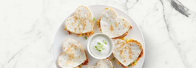 Barbecue Chicken Quesadilla Hearts