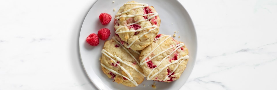 Raspberry Scones with White Chocolate Drizzle
