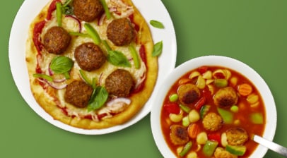 Meatball flatbread and soup