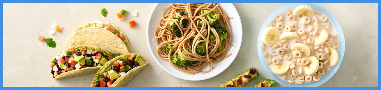 Tacos, lo mein, cereal