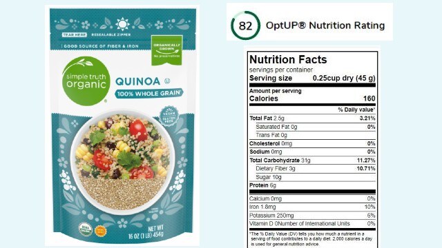Simple Truth Organic quinoa has an OptUP Nutrition Rating of 82 Simple Truth Organic quinoa has an OptUP Nutrition Rating of 82