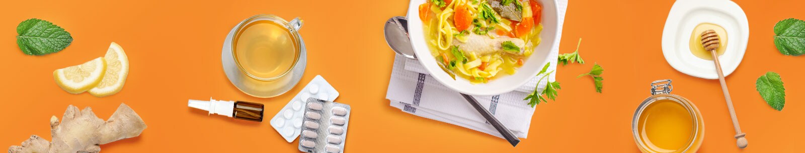 flu remedies on orange background