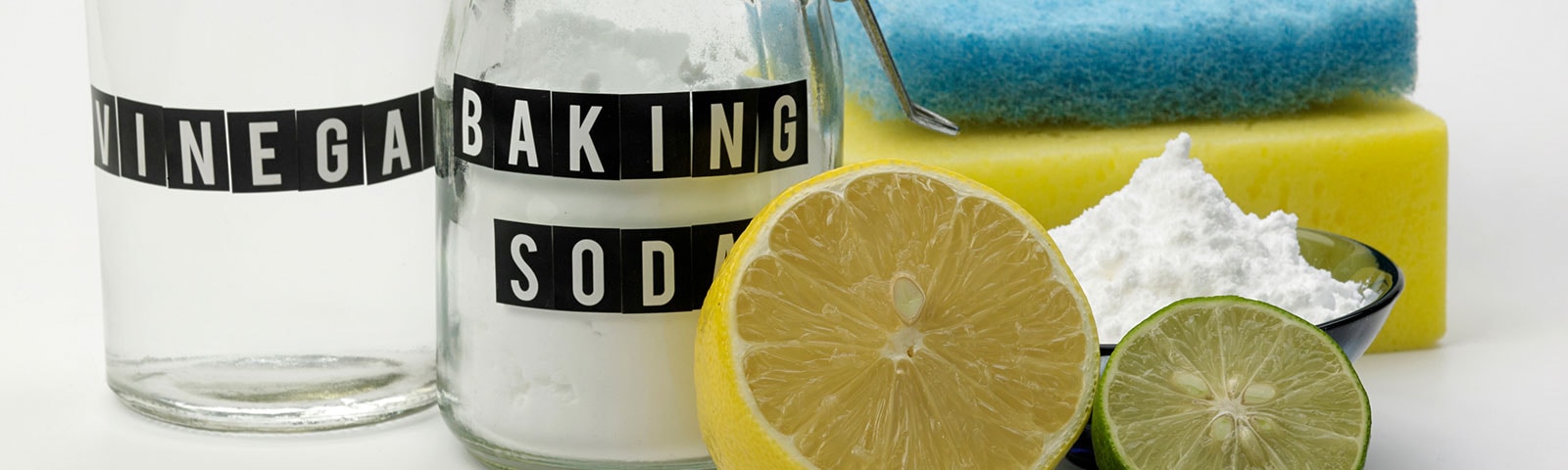 Vinegar, baking soda, salt and citrus
