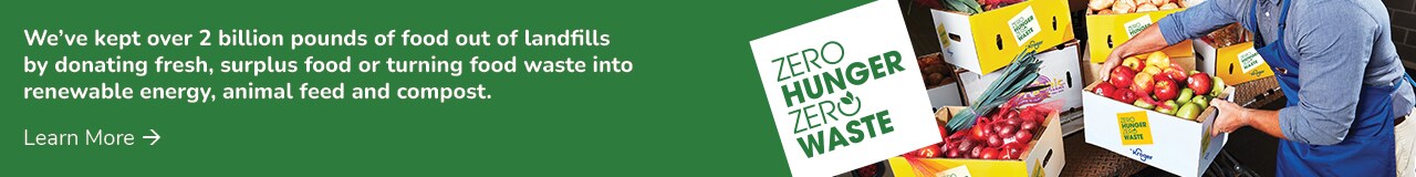 zero hunger zero waste ad with man packing fresh produce in boxes
