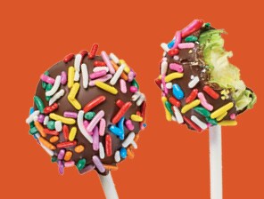 brussels sprouts covered in melted chocolate and rainbow sprinkles