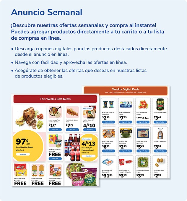 ¡Descubre nuestras ofertas digitales semanales! Descarga cupones digitales para los productos. Navega y aprovecha las ofertas en línea. Obtener las ofertas que deseas en nuestras listas de productos elegibles. 