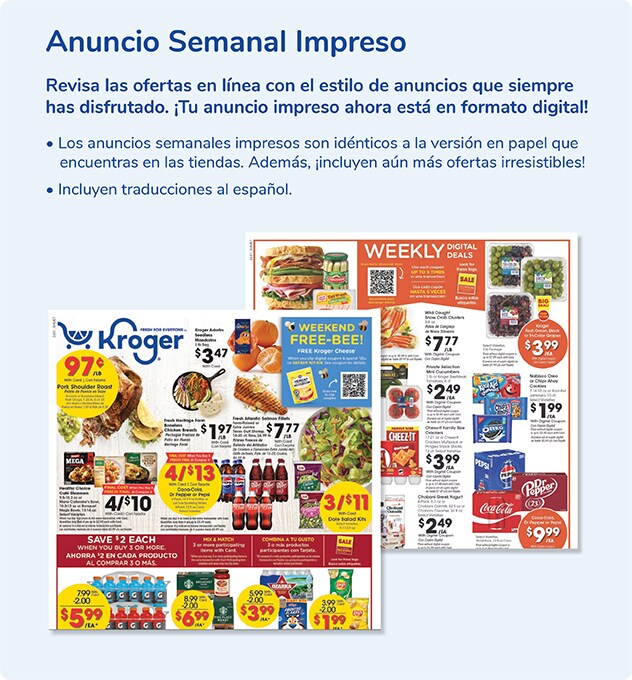 Anuncio Semanal Impreso. Los anuncios semanales impresos son idénticos a la versión en papel. Incluyen traducciones al español.