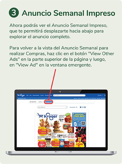 Ahora podrás ver al Anuncio Semanal Impreso. Para volver a la vista del Anuncio Semanal para realizar Compras, haz clic en el botón “View Other Ads” en la parte superior de la página y luego, en “View Ad” en la ventana emergente. 