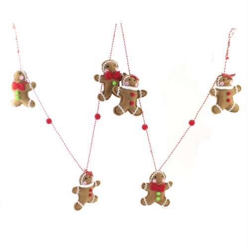 Christmas Felt Gingerbread Garland Fabric Fabric Candy Stripe Pom Poms T2980 Perspective: back