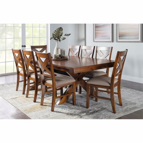 Linon Kraven Nine Piece Wood Dining Set in Dark Hazelnut Brown Perspective: back