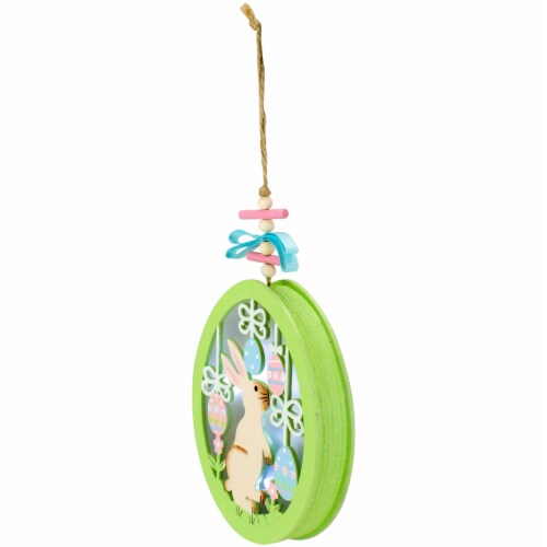 Gallerie II 5.9  Wooden  Easter Eggs and Bunny LED Shadow Box Ornament Battery Operated Perspective: back