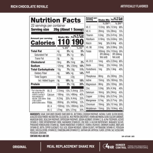 SlimFast Original Shake Mix, Rich Chocolate Royale, 22 Servings Perspective: back