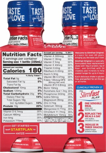 SlimFast Original Creamy Milk Chocolate Ready To Drink Meal Replacement Shakes Perspective: back