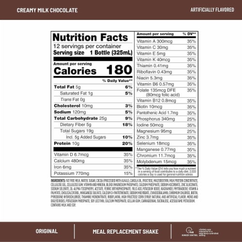 SlimFast Original Creamy Milk Chocolate Meal Replacement Shakes Perspective: back