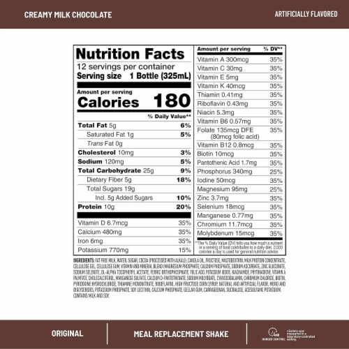 SlimFast Original Creamy Milk Chocolate Meal Replacement Shakes Perspective: back