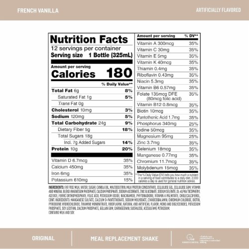 SlimFast Original French Vanilla Meal Replacement Shakes Perspective: back