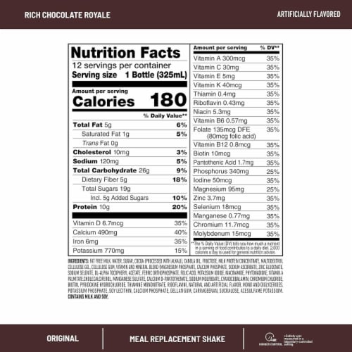 SlimFast Original Rich Chocolate Royale Meal Replacement Shakes Perspective: back