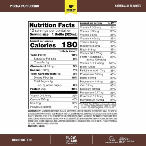 SlimFast® Advanced Energy Mocha Cappuccino Meal Replacement Shake Perspective: back