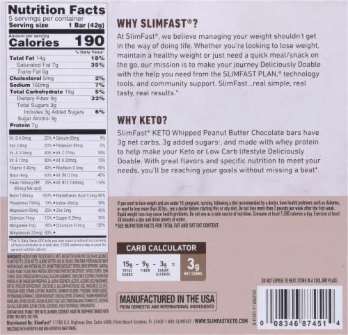 SlimFast® Keto Whipped Peanut Butter Chocolate Meal Bars Perspective: back