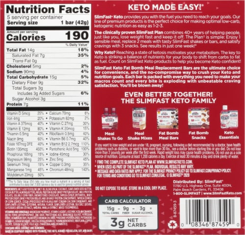 SlimFast® Keto Fat Bomb Chocolate Chip Cookie Dough Flavored Meal Bars Perspective: back