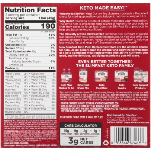 SlimFast Keto Salted Caramel Macademia Nut Flavored Meal Bars Perspective: back