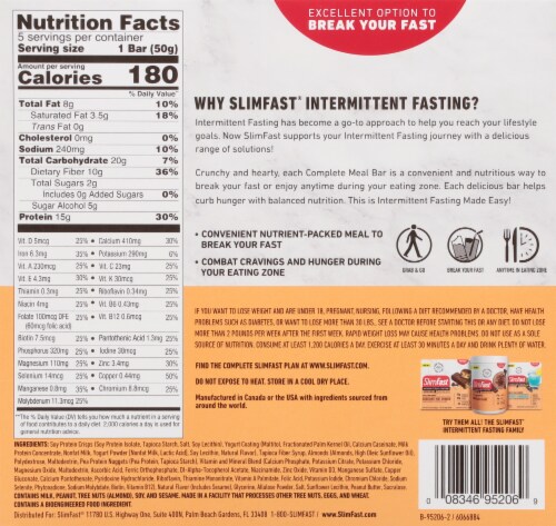 SlimFast® Intermittent Fasting Vanilla Almond Crunch Meal Bars Perspective: back