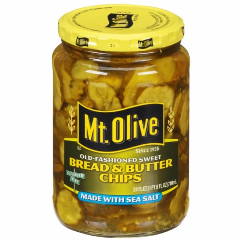 Mt. Olive Bread & Butter Chips Old-Fashioned Sweet Pickles Perspective: back