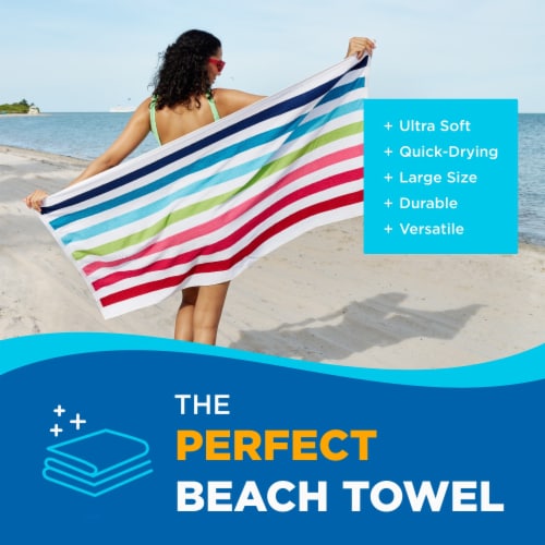 Ben Kaufman Cabana Stripe Beach Towels, Oversized, Quick-Dry Cotton, 30 x 60 , 6PK Perspective: back
