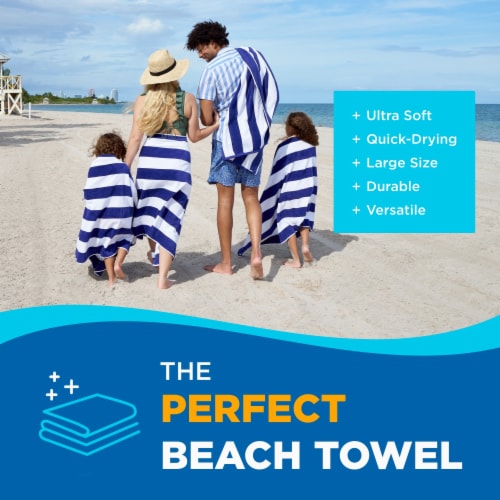 Ben Kaufman Oversized Striped Towels, 100% Cotton, Quick-Dry, 32 x 62 , Blue 2PK Perspective: back
