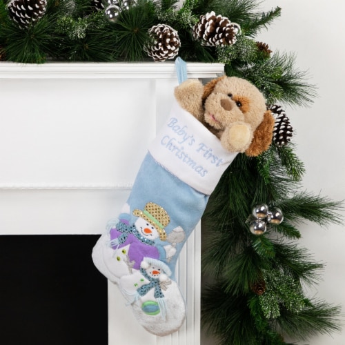 Northlight 21  Blue and White  Baby's First Christmas  Snowman Stocking Perspective: back