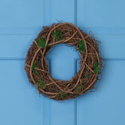 Northlight 13 Green and Brown Moss and Twig Artificial Spring Wreath - Unlit Perspective: back