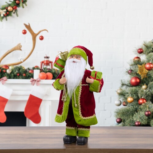 Northlight 16 Grand Imperial Red and Green Santa Claus with Gift Bag Christmas Figure Perspective: back