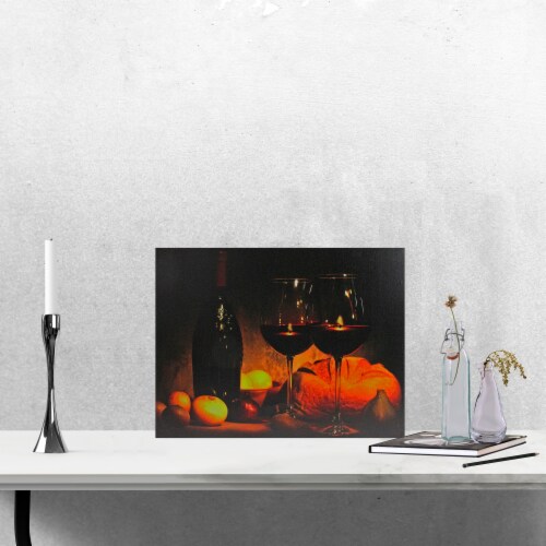 Northlight Orange LED Lighted Flickering Wine, Bread, and Candles Canvas Wall Art 15.75 x Perspective: back