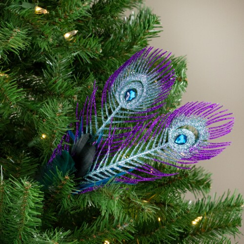 Northlight 26  Purple and Blue Peacock Feather with Faux Jewel Christmas Pick Perspective: back