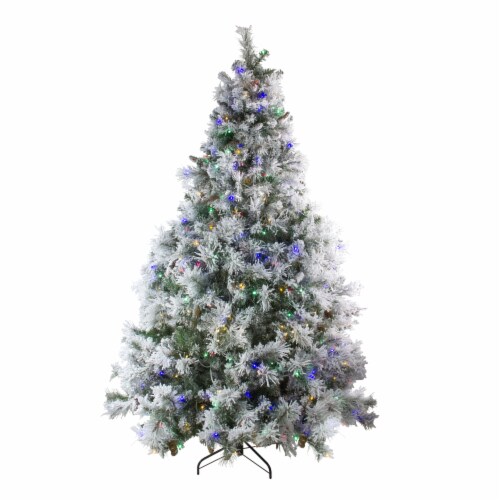 Northlight 7.5' Pre-Lit LED Lights Flocked Victoria Pine Artificial Christmas Tree - Perspective: back