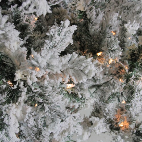 Northlight 12' Pre-Lit Heavily Flocked Pine Medium Artificial Christmas Tree - Clear Lights Perspective: back