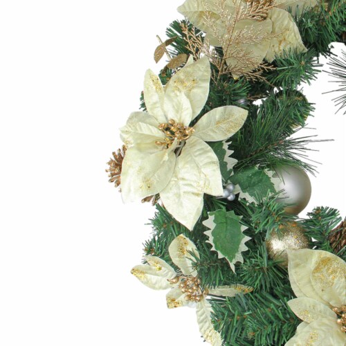 Northlight White Poinsettia and Pine Cone Artificial Christmas Wreath - 24-Inch, Unlit Perspective: back
