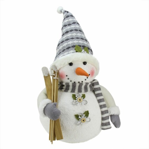 Northlight 20  Alpine Chic Snowman with Gray and White Jacket Christmas Decoration Perspective: back