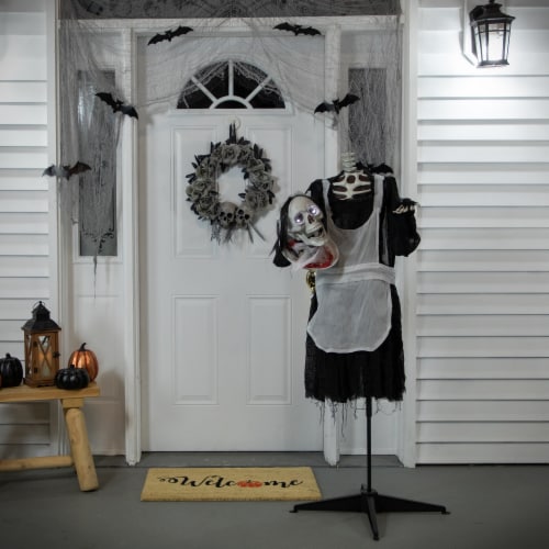 Northlight 57 Spooky Town Animated LED Lighted Head-in-Hand Skeleton Maid Halloween Perspective: back