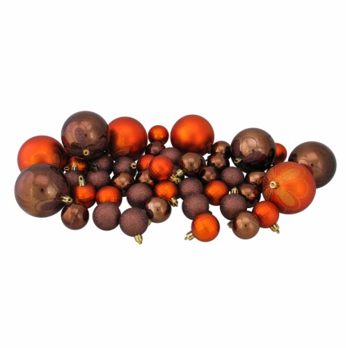 Northlight 125ct Chocolate Brown and Burnt Orange Shatterproof 4-Finish Christmas Ornaments Perspective: back