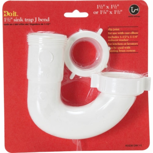 Do it Best 1-1/2 In. or 1-1/4 In White Plastic J-Bend, Carded 403236 Perspective: back