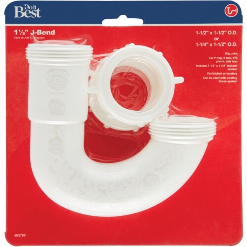 Do it Best 1-1/2 In. or 1-1/4 In.. White Plastic J-Bend, Carded 403799 Perspective: back