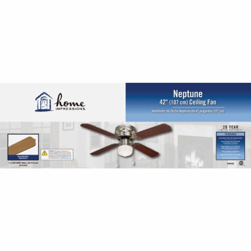 Home Impressions Neptune 42 In. Brushed Nickel Ceiling Fan with Light Kit Perspective: back