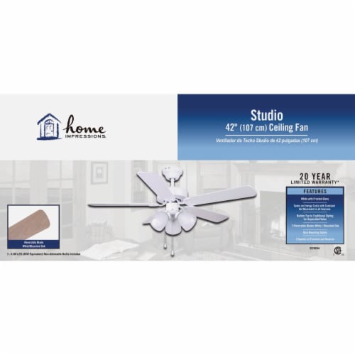Home Impressions Studio 42 In. White Ceiling Fan with Light Kit CF42STU5WH-B Perspective: back