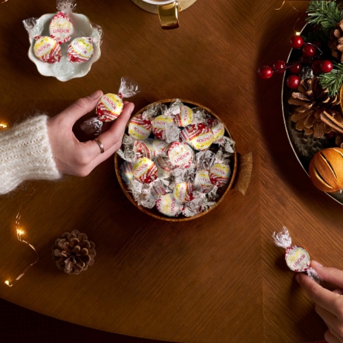 Lindt LINDOR Peppermint White Chocolate Christmas Candy Truffles Bag Perspective: back