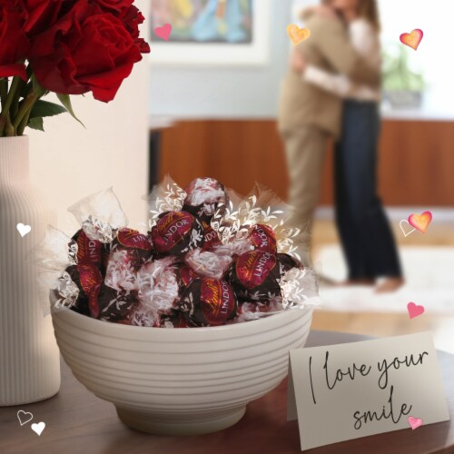Lindt LINDOR Valentine's Day Strawberry Dark Chocolate Candy Truffles Bag Perspective: back