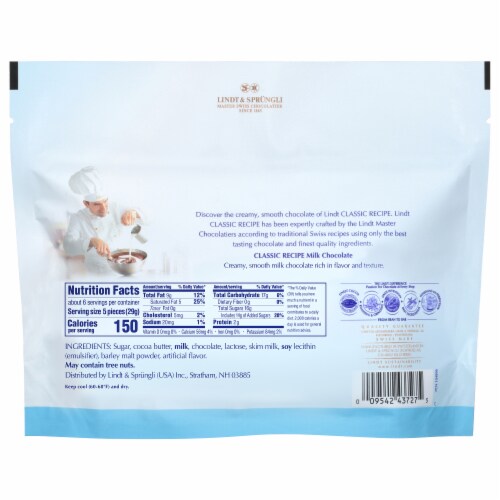 Lindt Classic Recipe Premium Milk Chocolate Wrapped Pieces Perspective: back